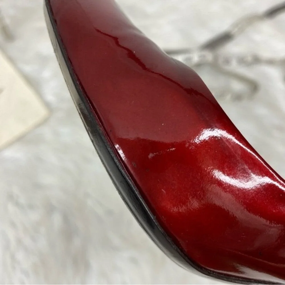 Salvatore Ferragamo Women Red Patent Leather Metallic Pumps Heels Size 9 B Italy